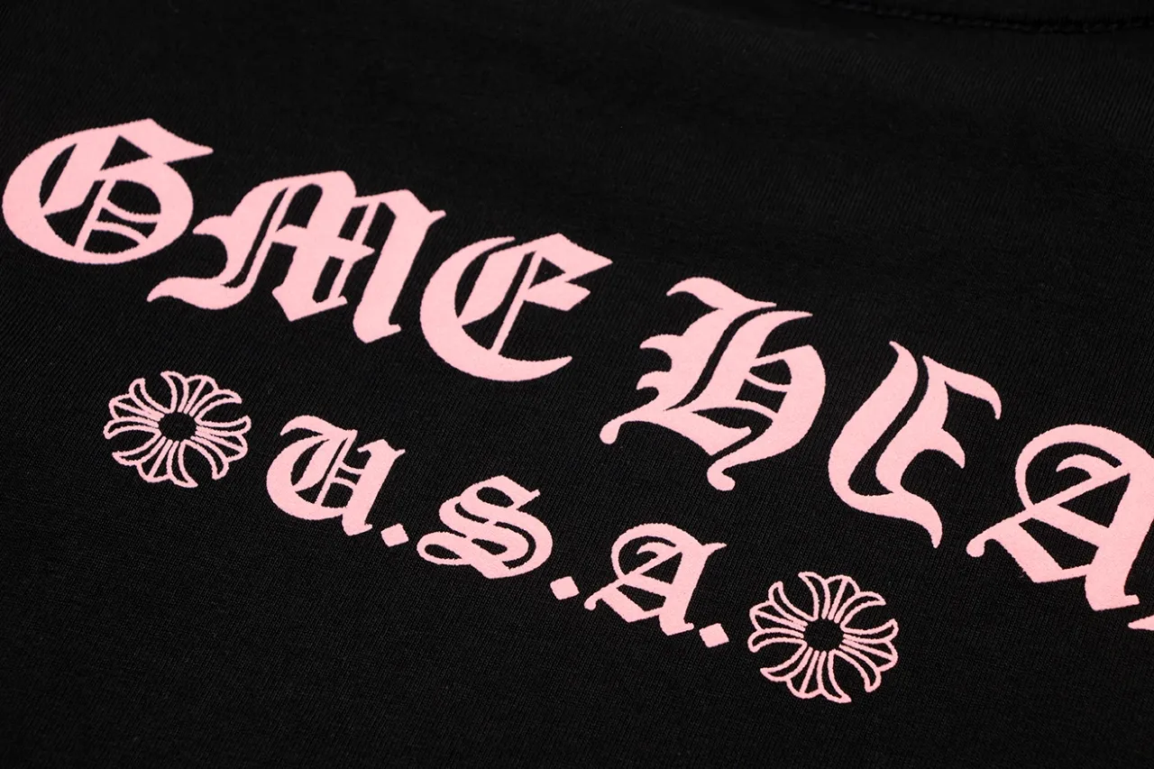 P150 Chrome Hearts Chrome Hearts Sanskrit Letter Sakura Pink Short Sleeve Size: SMLXL Color: Black